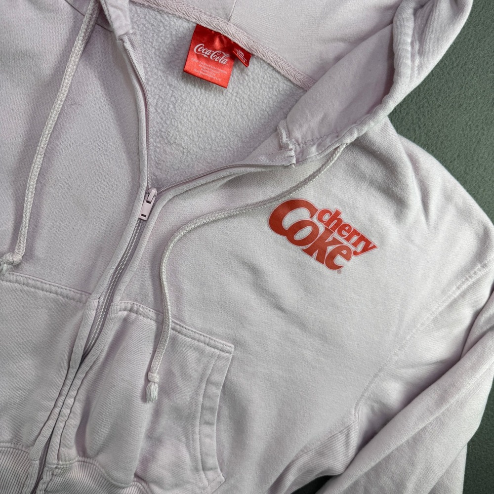 Coca-Cola Cherry Coke Hoodie Women Medium Pink Zip Up Cropped Fleece Sweatshirt - Picture 8 of 10